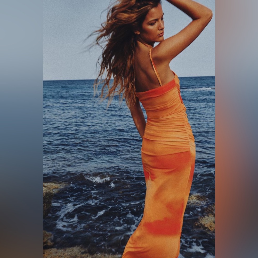 🧡💛NWT ZARA DRAPED PRINTED TULLE DRESS, SIZE L - Picture 10 of 10